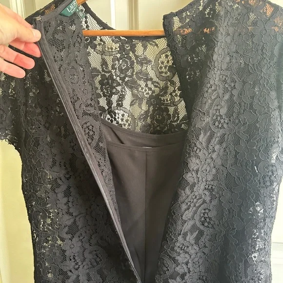 Ralph Lauren size 16 black lace mini shift dress. Black slip underneath. - Picture 9 of 15